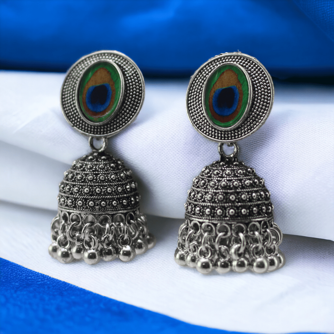 Oxidized Peacock Jhumka Earrings