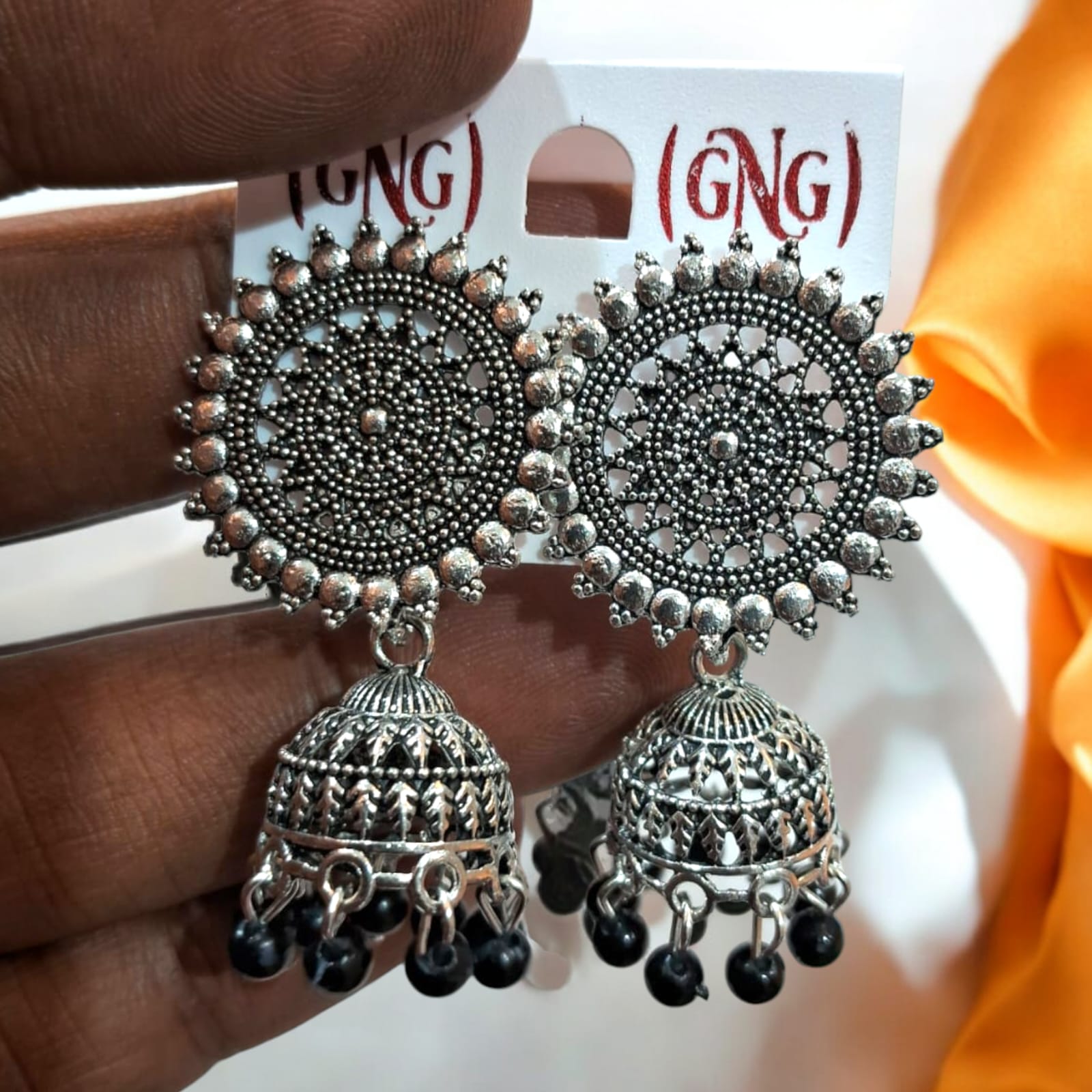 Oxidized Silver Jhumka Earrings